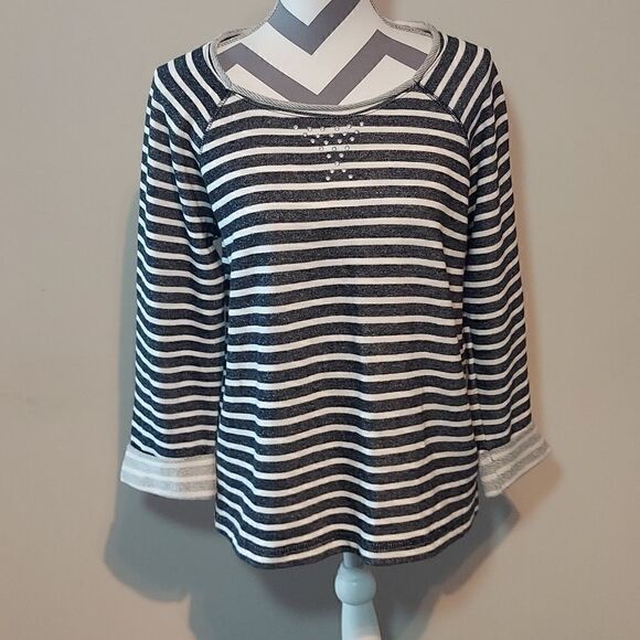 Anne Klein Striped Sweatshirt  - Picture 1 of 6